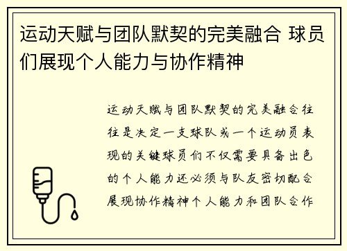 运动天赋与团队默契的完美融合 球员们展现个人能力与协作精神